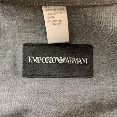 EMPORIO ARMANI Size S Dark Gray Solid Cotton Nehru Collar Long Sleeve Shirt