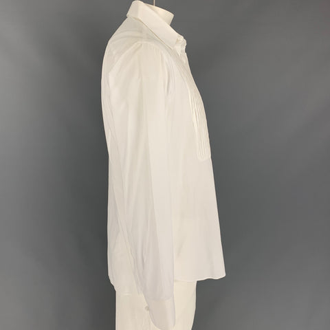SALVATORE FERRAGAMO Size L White Cotton Tuxedo Long Sleeve Shirt