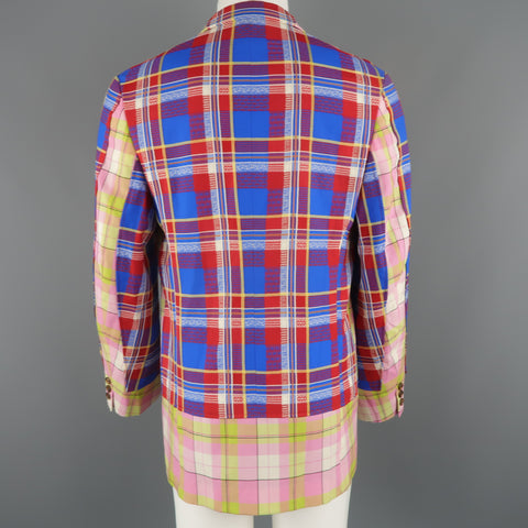 COMME des GARCONS HOMME PLUS M Blue Red Pink & Green Mixed Plaid Wool Sport Coat