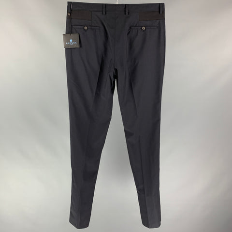 LANVIN Size 34 Navy Wool Flat Front Slim Dress Pants