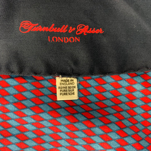 TURNBULL & ASSER Navy Red Rhombus Silk Pocket Square