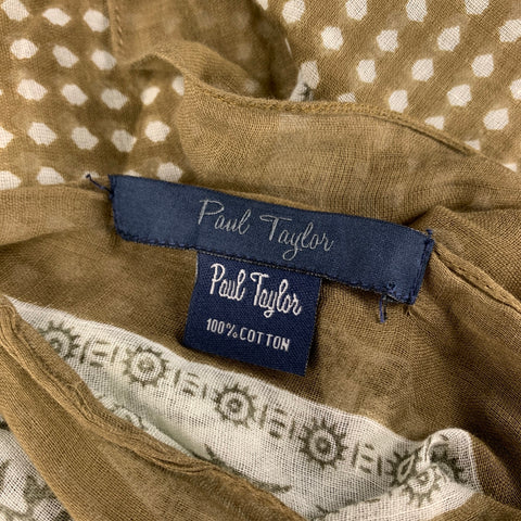 PAUL TAYLOR Olive White Print Cotton Scarf