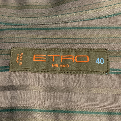 ETRO Size M Brown Stripe Cotton Button Up Long Sleeve Shirt