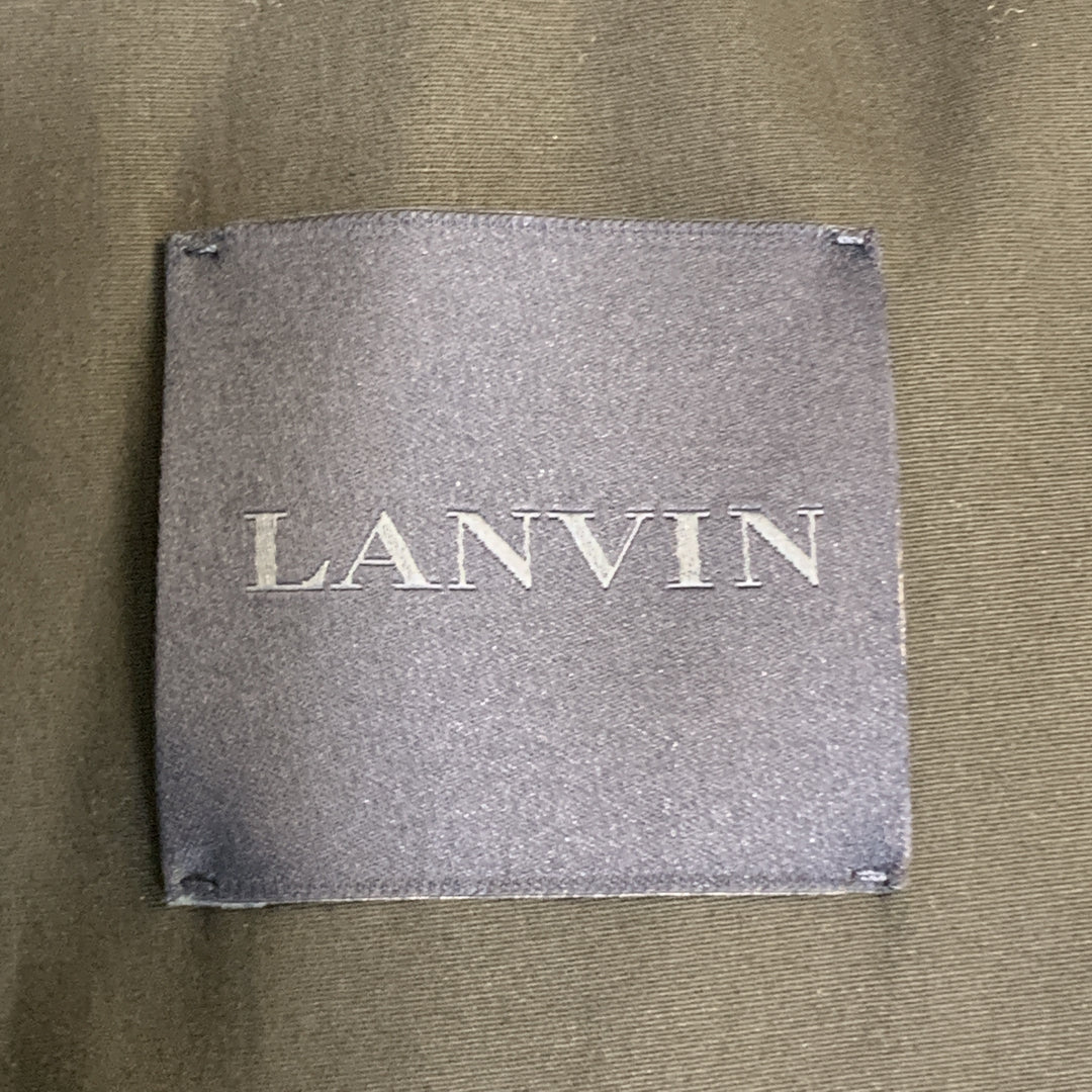 LANVIN Talla 46 Chaqueta con cremallera y mangas en contraste de lana y cachemira color carbón