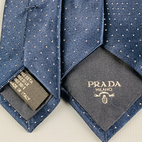 PRADA Navy White Dots Silk Satin Tie