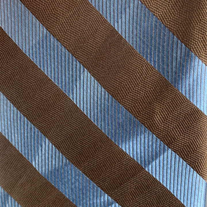 CALVIN KLEIN Brown Blue Stripe Silk Tie