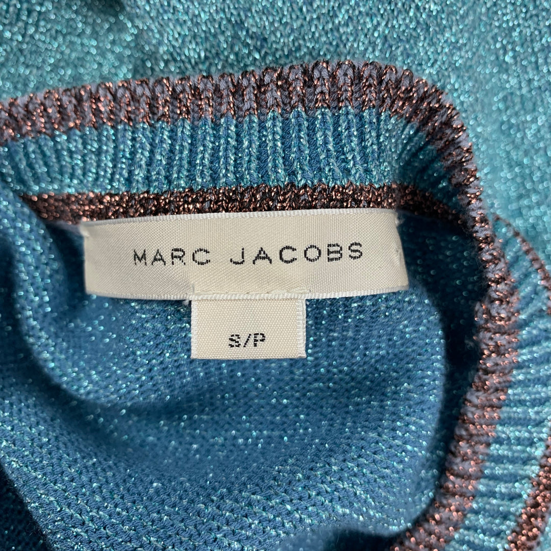 MARC JACOBS Size S Blue Metallic Viscose Blend Short Sleeve Pullover