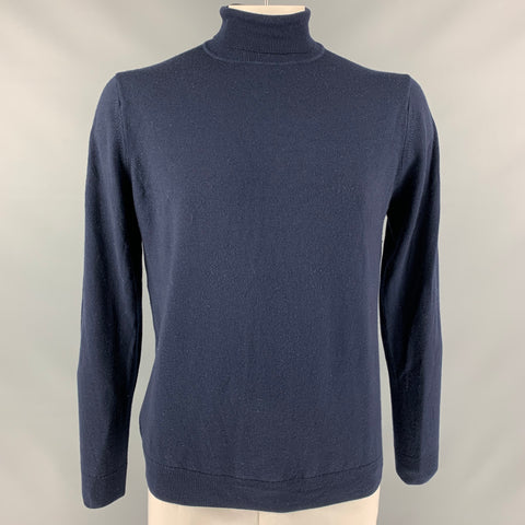 SUNSPEL Taille L Pull à col roulé en laine mérinos tricotée bleu marine