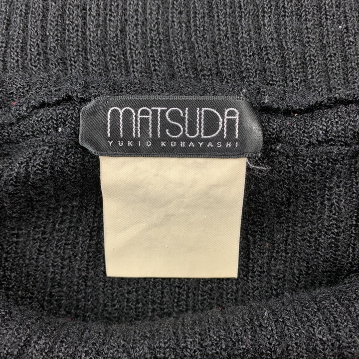 Vintage MATSUDA Size M Black Ribbed Knit Mock Turtleneck Pullover