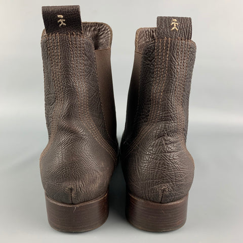HENRY BEGUELIN Size 10 Brown Contrast Stitch Cap Toe Boots