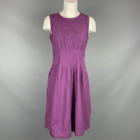 MAX MARA Taille 6 Robe trapèze plissée en coton popeline violette sans manches