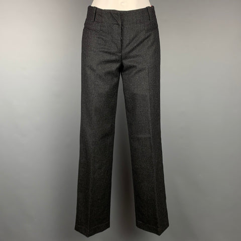 PRADA Taille 2 Pantalon habillé à jambe large en laine chinée charbon de bois