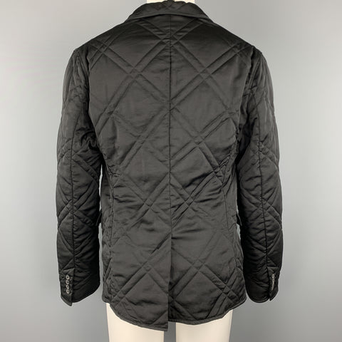 LANVIN Size 40 Black Quilted Notch Lapel Snap Sport Coat