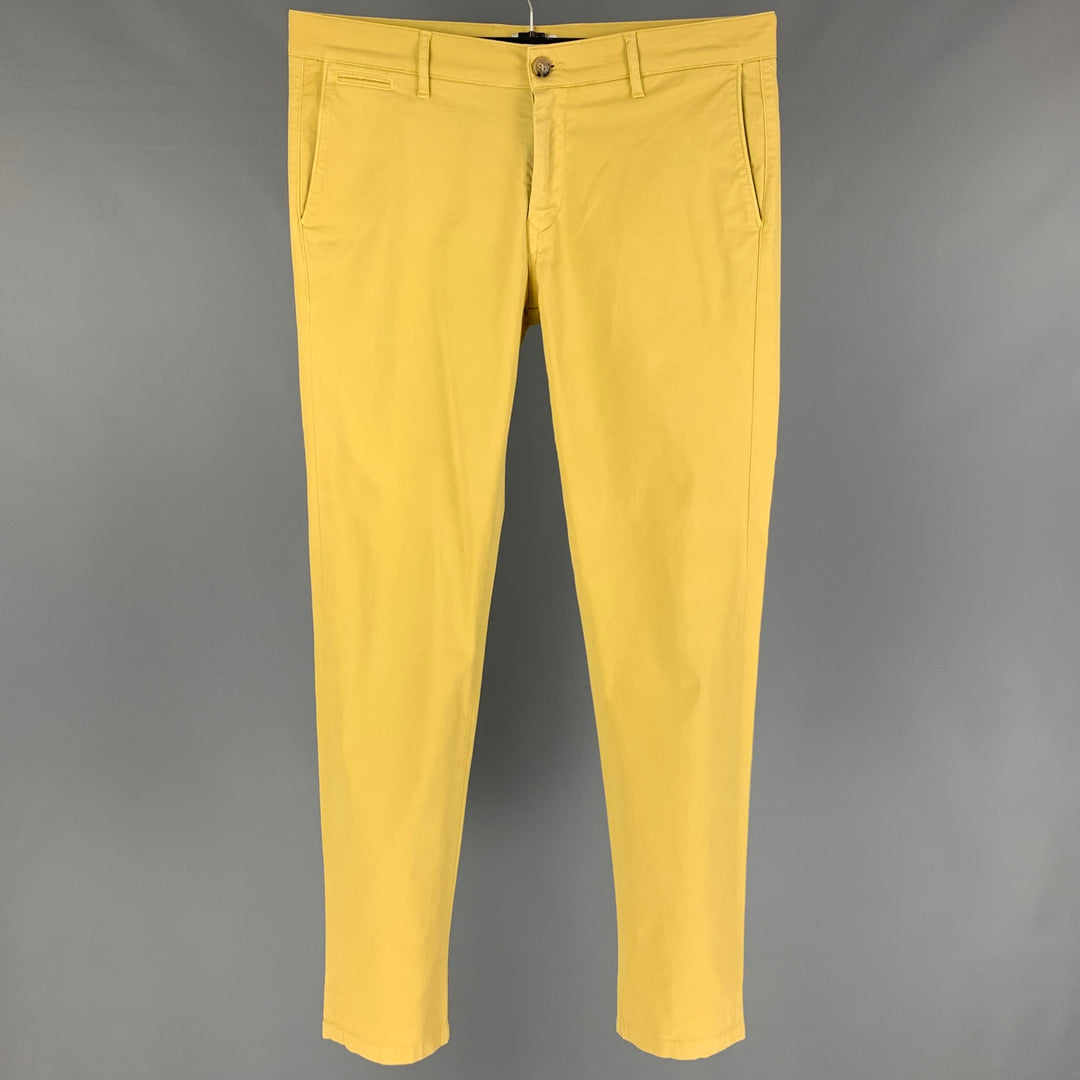 SERGE BLANCO Size 32 Yellow Cotton Flat Front Casual Pants