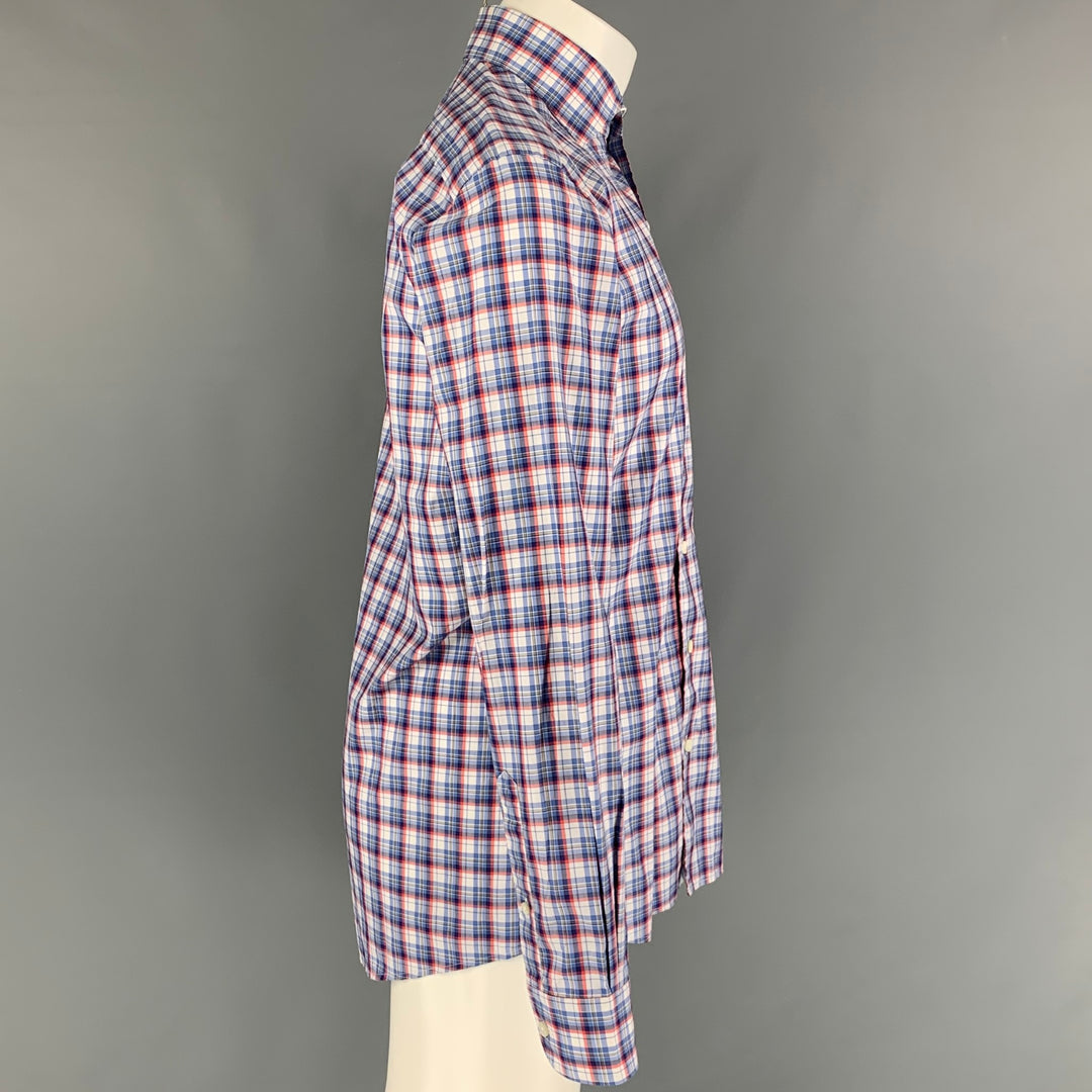 ERMENEGILDO ZEGNA Size M Blue, White &  Red Checkered Cotton Long Sleeve Shirt