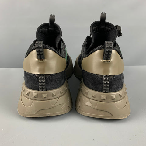 VALENTINO Size 10 Olive Black Camouflage Nylon Lace Up Sneakers