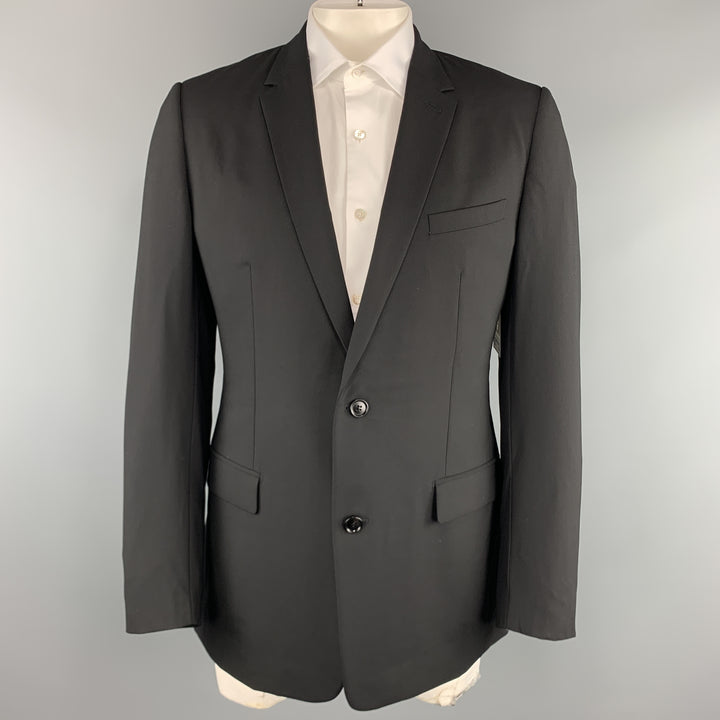 DIOR HOMME Size 44 Black Virgin Wool Notch Lapel Two Button Suit