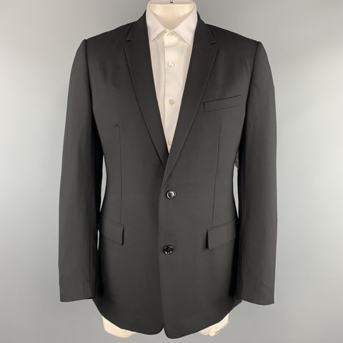 DIOR HOMME Taille 44 Costume à deux boutons en laine vierge noire à revers cranté
