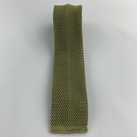 NEW & LINGWOOD Olive Green Silk Textured Knit Tie
