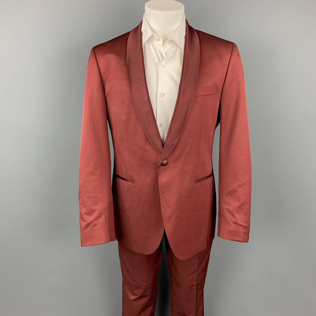BOSS by HUGO BOSS Size 40 Regular Brick Cotton Blend Shawl Collar Suit