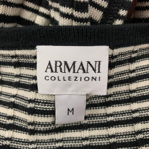 ARMANI COLLEZIONI Size M Black White Stripe V-Neck Pullover