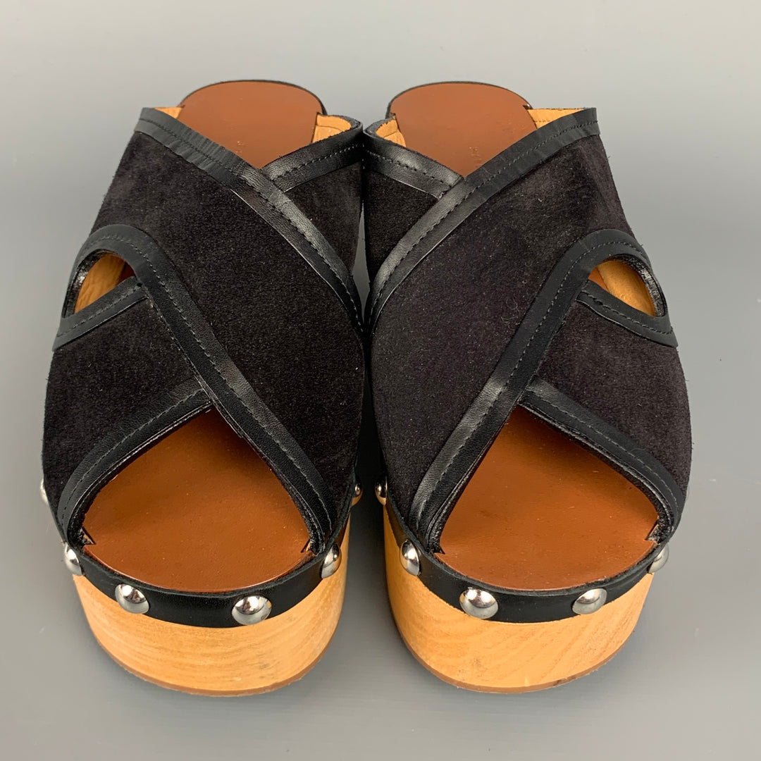 ISABEL MARANT Size 6 Black Suede Leather Studded Platform Sandals