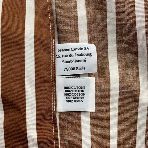 LANVIN Size S Brown & White Stripe Cotton Button Up Short Sleeve Shirt