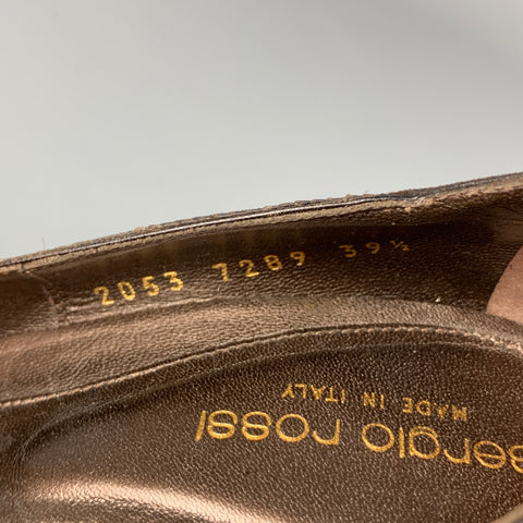 SERGIO ROSSI Size 9.5 Brown Leather Embossed Suede Platform Pumps