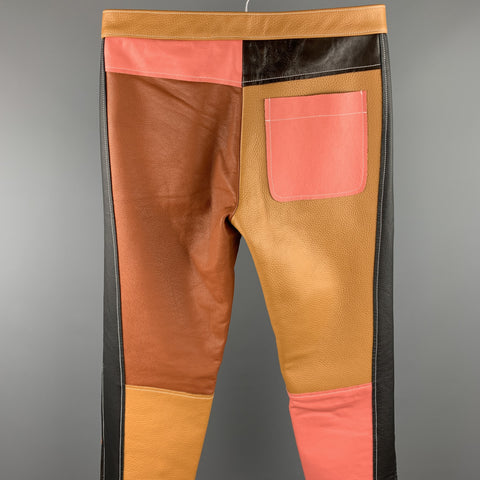 DANIEL W. FLETCHER F/W 2017 Size XS Tan & Pink Color Block Leather Casual Pants