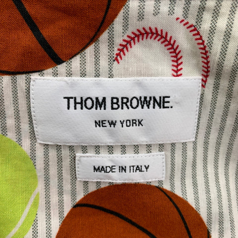 THOM BROWNE SS 20 Size M Multi-Color Graphic Cotton Blend Button Up Short Sleeve Shirt