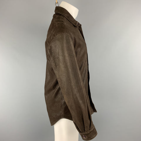 NORTH BEACH LEATHER Chest Size XS Brown Solid Leather Shirt Jacket Jacket