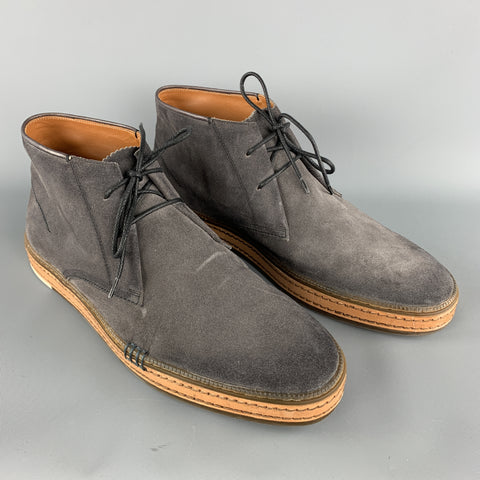 BERLUTI Taille 11 Bottines Chukka à bordure en cuir et dentelle contrastée gris foncé