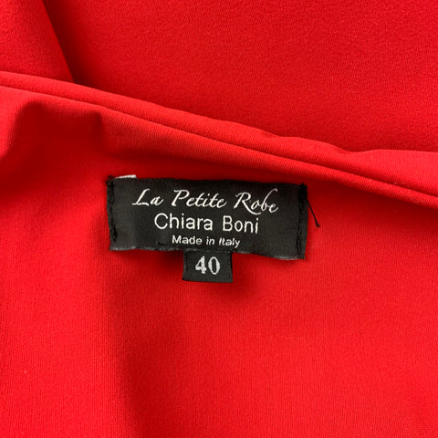 CHIARA BONI Size 4 Red Polyamide Peplum V-Neck Cocktail Dress