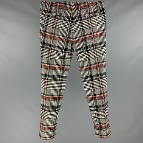 MR. TURK Size 31 Black Multi-Color Plaid Polyester Blend Flat Front Casual Pants
