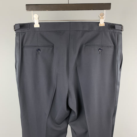 RALPH LAUREN Black Label Size 37 Navy Solid Wool Tuxedo Dress Pants
