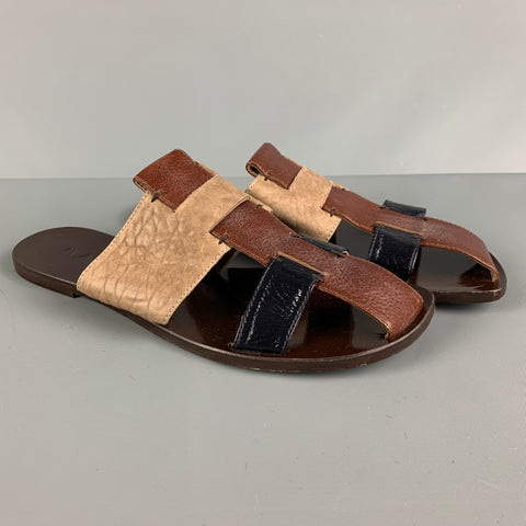 MARNI Size 8.5 Brown & Taupe Leather Flat Sandals