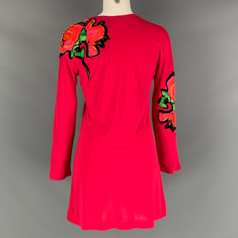 LOUIS VUITTON Size 4 Red Multi-Color Viscose Floral Long Sleeve Dress