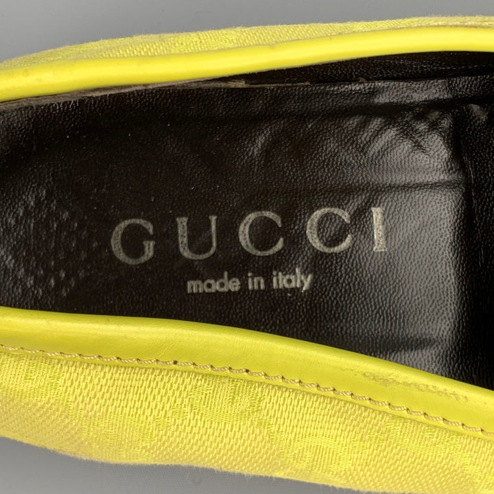 GUCCI Size 11 Lime Green Monogram Canvas Drivers Loafers