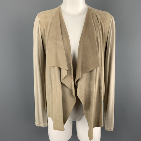 MAX MARA Size 4 Beige Suede Draped Collar Cardigan Jacket