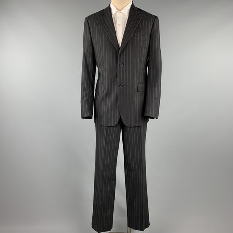 JOHN BARTLETT Size 40 Regular Black Chalkstripe Wool Notch Lapel Suit