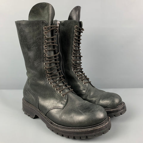 RICK OWENS Size 10 Black Leather Tall Military Boots