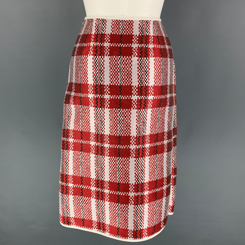 CELINE Size 2 Red Pink Polyester Blend Checkered A-Line Mid-Calf Skirt