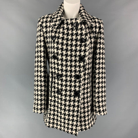 SOFIA CASHMERE Size 6 Black & White Houndstooth Alpaca / Wool Double Breasted Coat