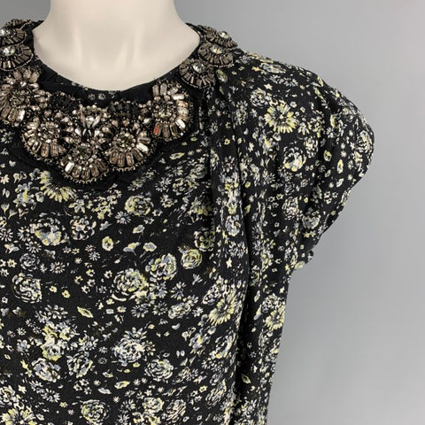 3.1 PHILLIP LIM Size 2 Black Light Blue Floral Silk Dress