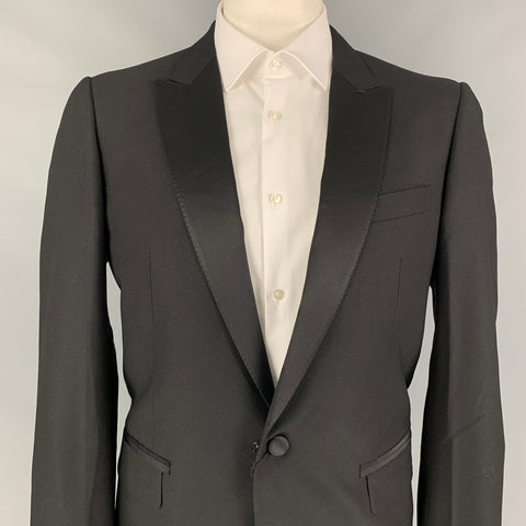 LANVIN Taille 44 Manteau de sport à revers en laine noire