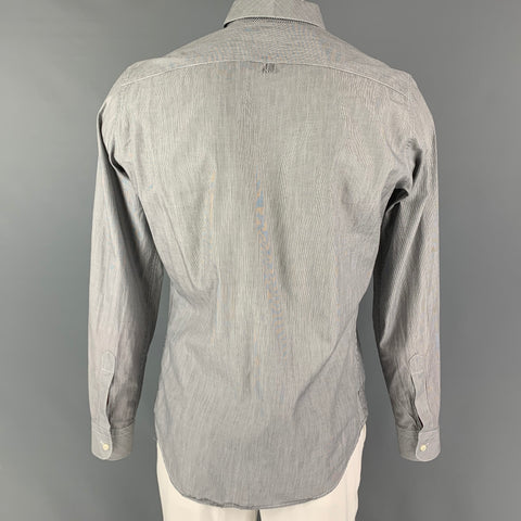LAB by PAL ZILERI Size L Black White Stripe Cotton Long Sleeve Shirt