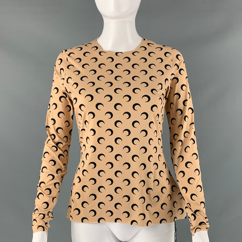 MARINE SERRE Size XL Beige Black Polyamide Eastane Half Moon Casual Top