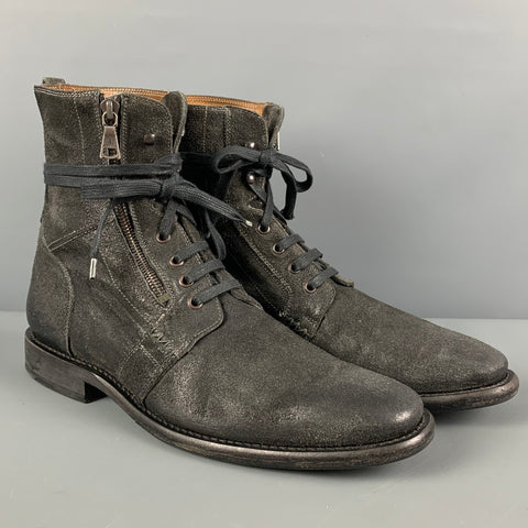 JOHN VARVATOS Size 9.5 Black Distressed Leather Bowery Gussett Boots
