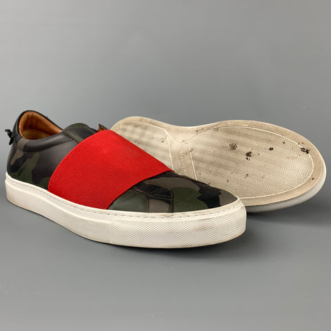 GIVENCHY Size 9 Olive Camouflage Leather Slip On Sneakers