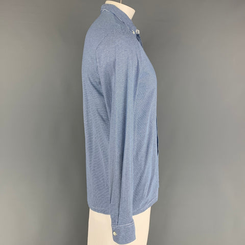 AGNÈS B. Size L Blue White Stripe Cotton Button Down Long Sleeve Shirt